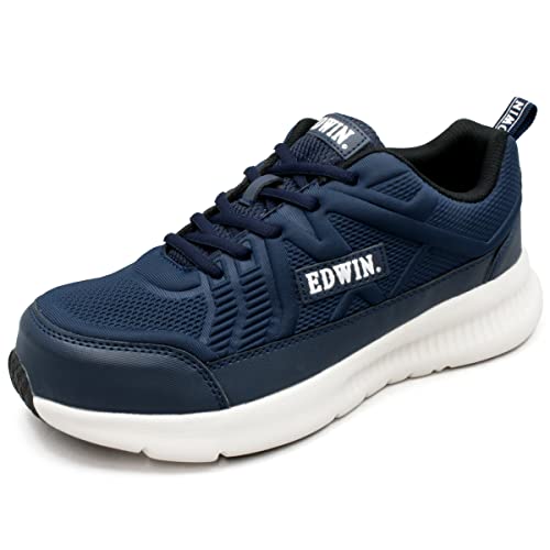 [エドウィン] 安全靴 幅広 4E スニーカー 通気 軽量 樹脂先芯 安定底 耐水加工 セーフティシューズ 作業靴 メンズ esm110 ネイビー 28.0